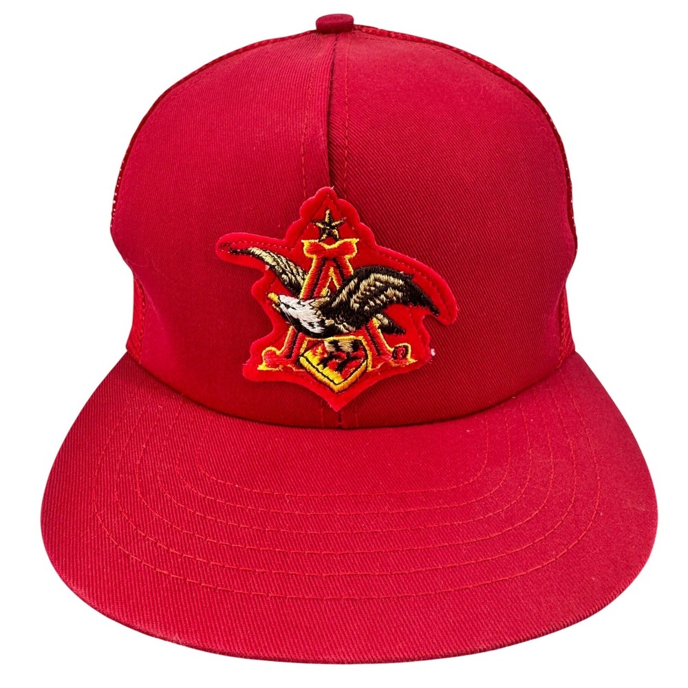 Vintage Anheuser-Busch Patch Trucker Hat Mens OSFA Red Eagle USA Made
